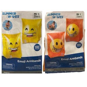 2x Summer Waves Emoji Armbands Added Safety 2 Air Chambers YellowOrange Ages 3-6